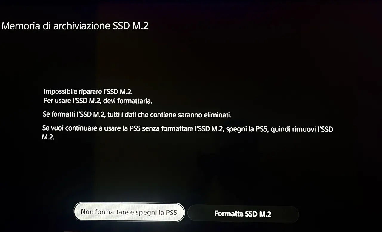 Meldung: "SSD M.2 formatieren" ist nötig, da die Reparatur fehlschlägt. Alle Daten gehen verloren.