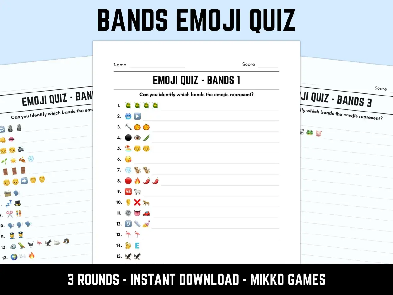 Emoji Quiz: Spiel Musik erraten! Kannst du die Bandnamen anhand der Emojis erkennen? Mehrere Runden zum Raten.