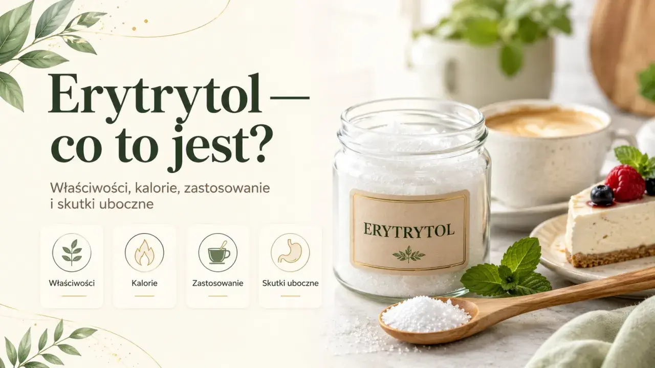 Erytrytol – co to jest? Słodzik w słoiku, obok ciasta i kawy. Poznaj jego właściwości, kalorie, zastosowanie i skutki uboczne.