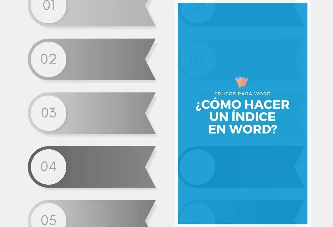 Trucos para Word: ¿Cómo hacer un índice? Infografía con pasos numerados del 1 al 10.