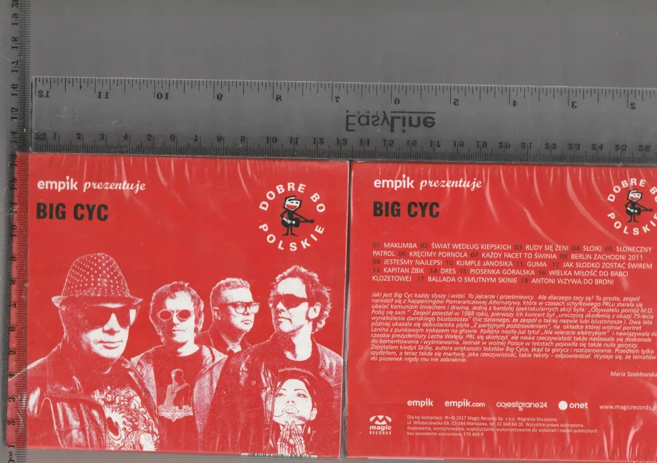 Okładka płyty zespołu Big Cyc. Na czerwonym tle wizerunki muzyków. Tekst: "empik prezentuje BIG CYC". "Facet to świnia" to jeden z utworów.