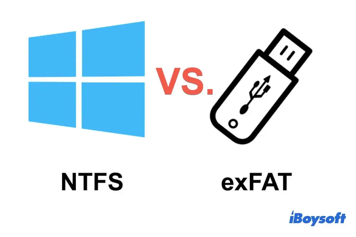 Windows-Logo (NTFS) vs. USB-Stick (exFAT). Hilfreich für die Entscheidung, wie man eine externe SSD formatieren sollte.