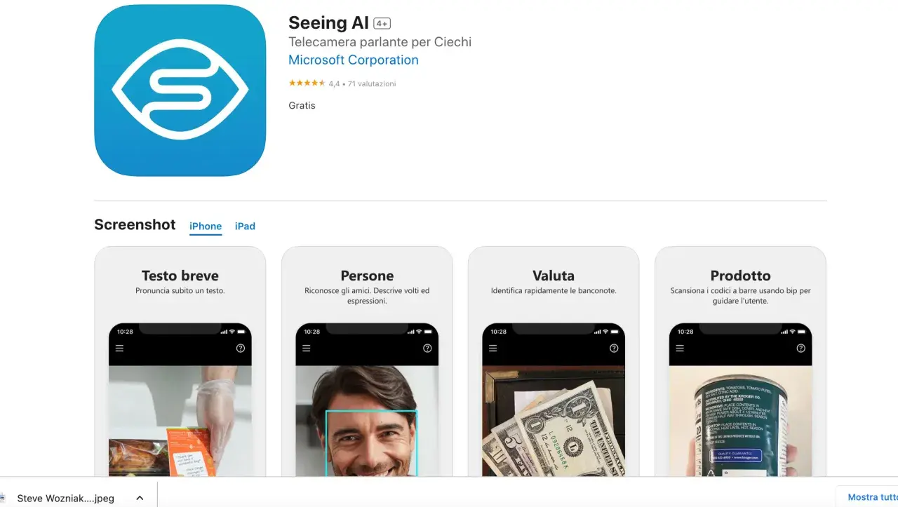 L'app Seeing AI, con la sua intelligenza artificiale, aiuta a leggere testi, riconoscere persone, valute e prodotti.