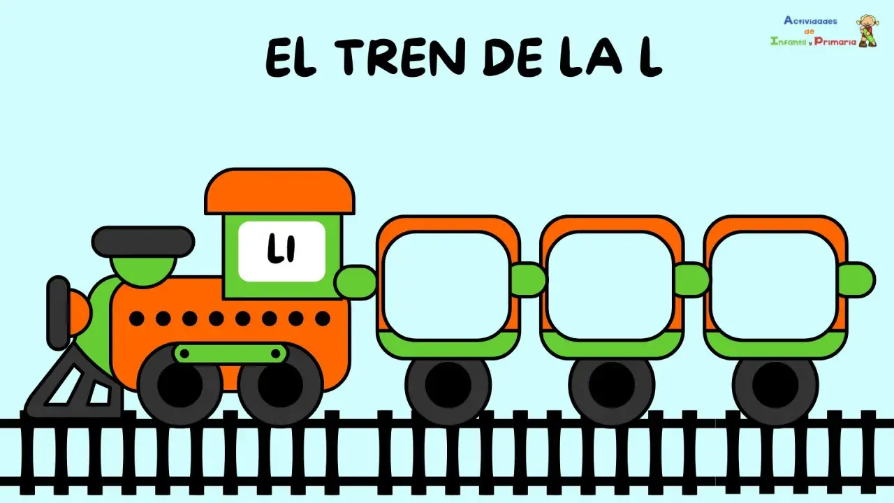 El tren de la L, con la sílaba "LI" en su locomotora, espera vagones para completar la palabra.