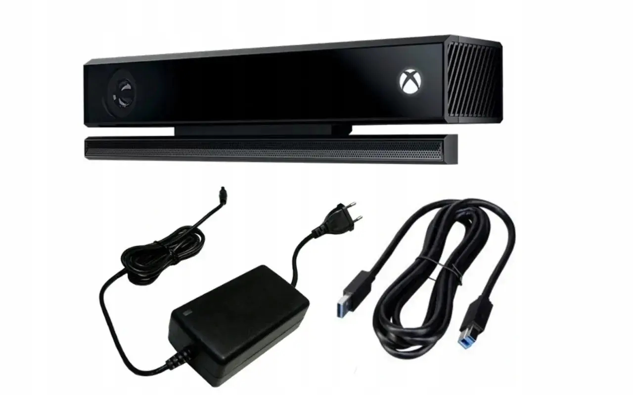 Kinect dla Xbox One z zasilaczem i kablami. Dowiedz się, jak podłączyć Kinect do Xbox One, by cieszyć się grami ruchowymi.