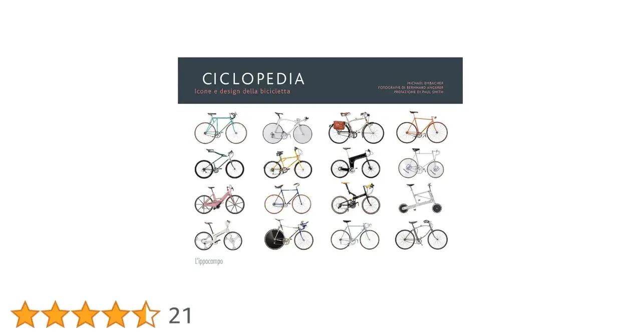 Książka "Ciclopedia" prezentuje ikony i design roweru po włosku. Wiele różnych modeli rowerów, od klasycznych po nowoczesne, ułożonych w siatce.