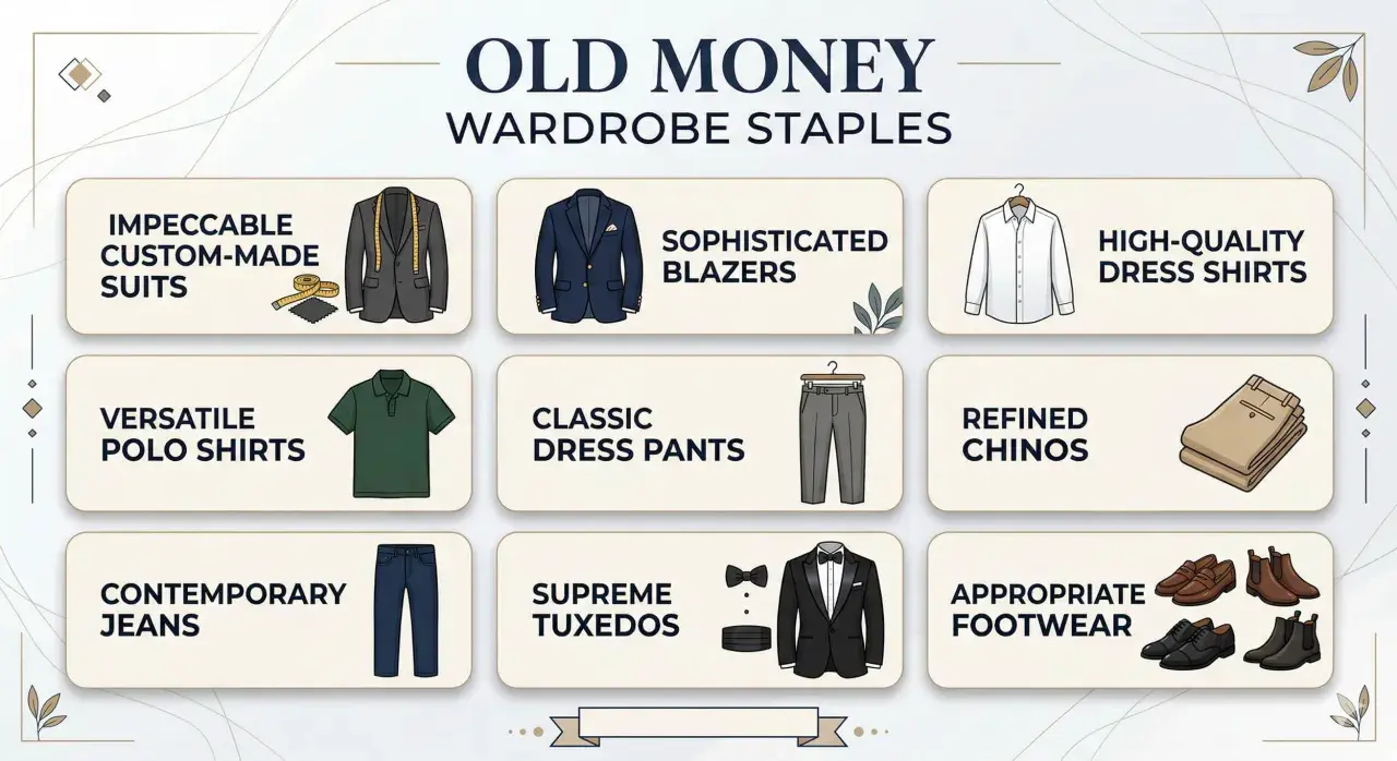 Guide pour avoir du style : costumes sur mesure, blazers, chemises de qualité, polos, pantalons classiques, chinos, jeans et chaussures.