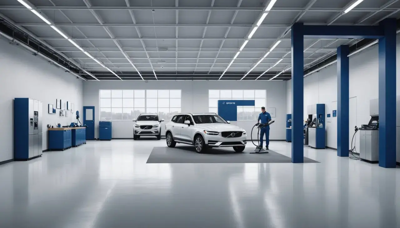 En tekniker dammsuger en Volvo i en ren verkstad. Få ett bra volvo service pris här.