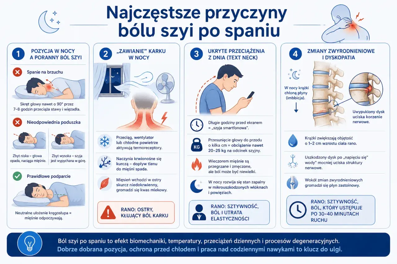 Domowe sposoby na ból szyi i karku: zła pozycja, przeciągi, „szyja smartfonowa” i zmiany zwyrodnieniowe.