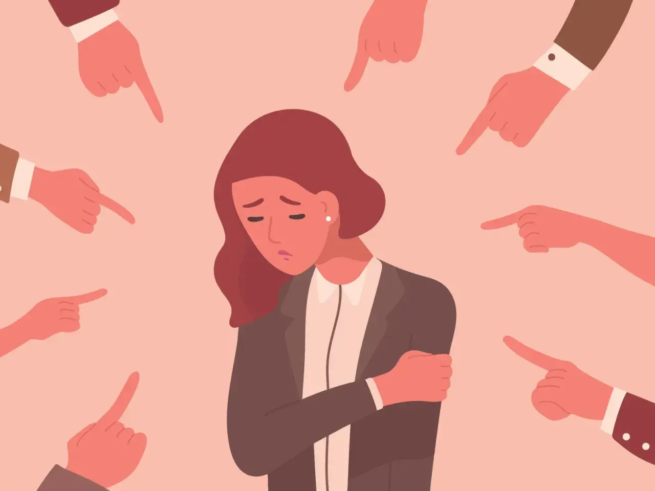 Una donna si sente sopraffatta da dita puntate. È un promemoria per allontanarsi da chi non ti apprezza e trovare la tua forza.