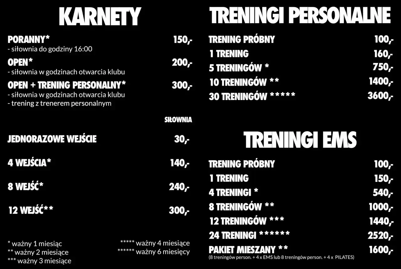Cennik karnetów i treningów. Dowiedz się, ile kosztuje trener personalny i pakiety EMS.