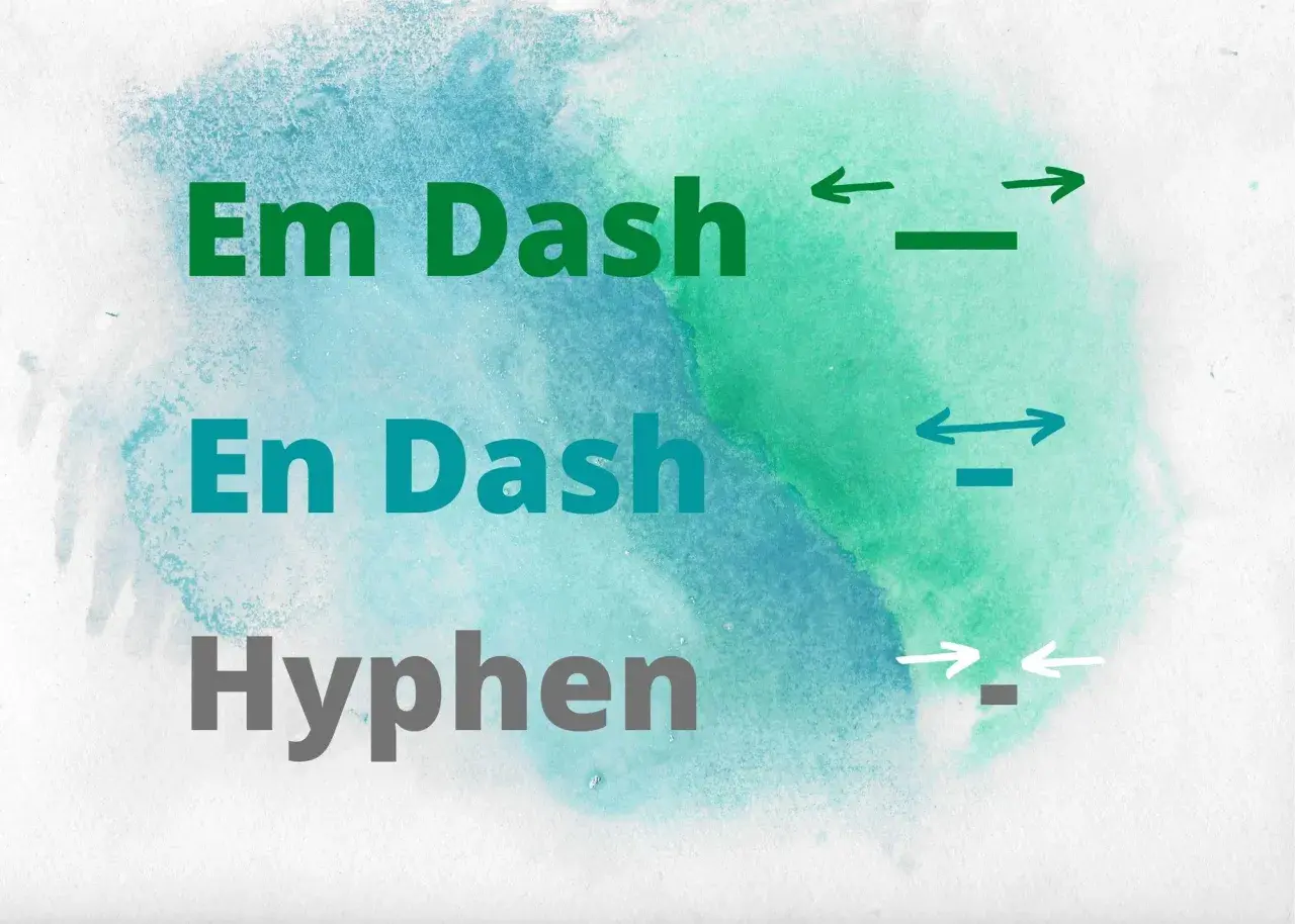 Em Dash, En Dash, Hyphen – różne znaki interpunkcyjne, od najdłuższego myślnika po najkrótszy.