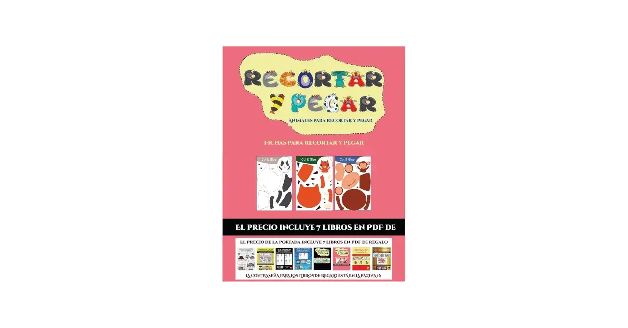 Fichas para aprender a recortar y pegar animales. Incluye diseños de gato, tigre y mono.