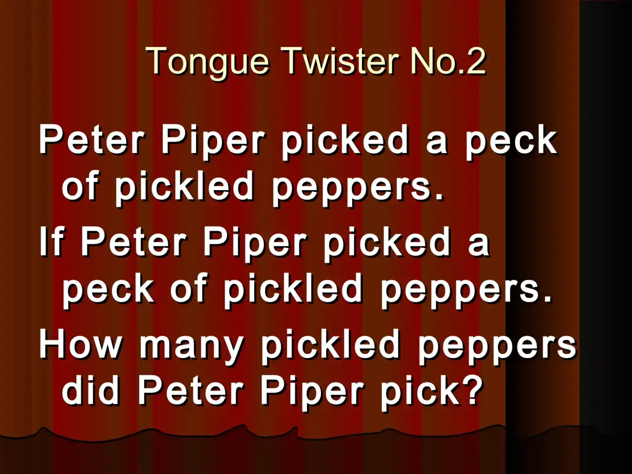 El trabalenguas "Peter Piper picked a peck of pickled peppers" y su pregunta sobre cuántos recogió.