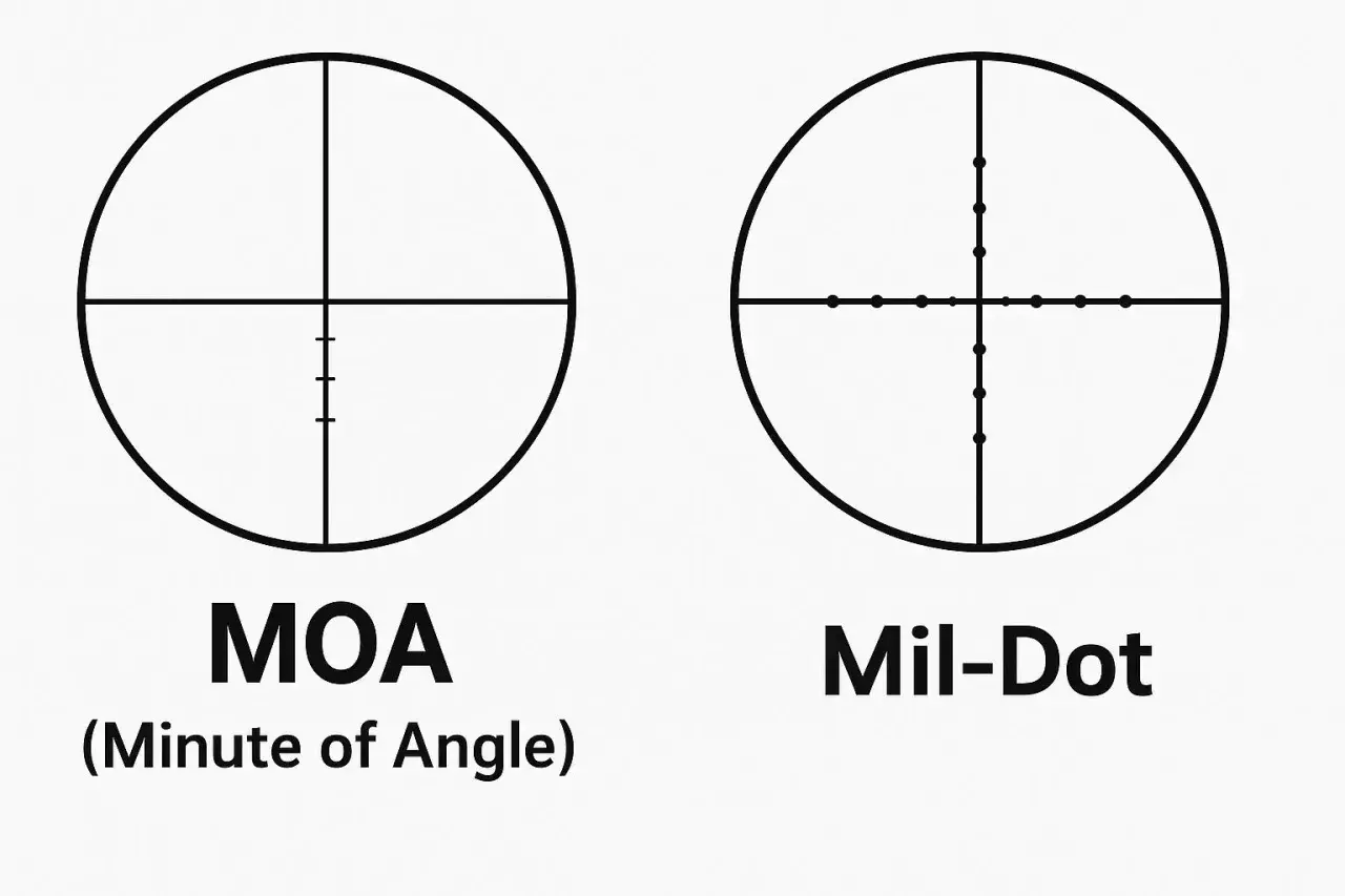Dwa celowniki: jeden z kreskami (MOA), drugi z kropkami (mil dot).