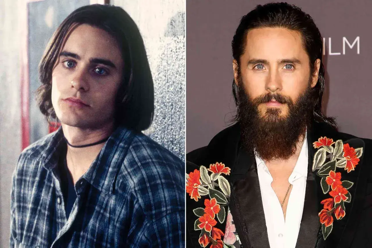 Jared Leto, en gång ung och klädd i rutigt, nu med skägg och blommig kavaj. Mitt så kallade liv.