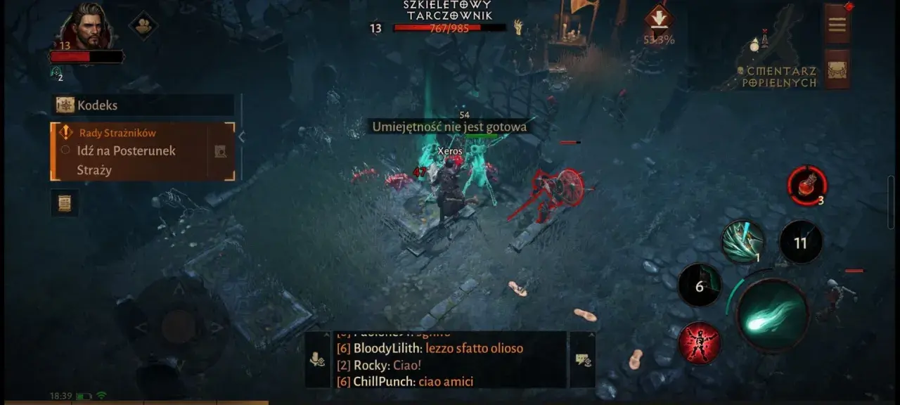 Gracz w Diablo Immortal na Switchu walczy z grupą szkieletów.