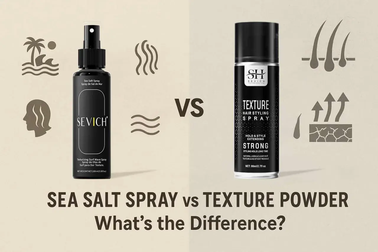 Spray sal marina pelo Sevich para ondas playeras y spray texturizador para peinados fuertes.