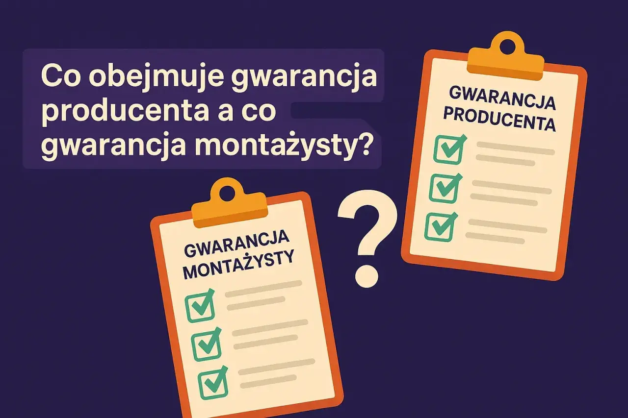 Dwa dokumenty z listami kontrolnymi: "Gwarancja producenta" i "Gwarancja montażysty". Co obejmuje gwarancja?