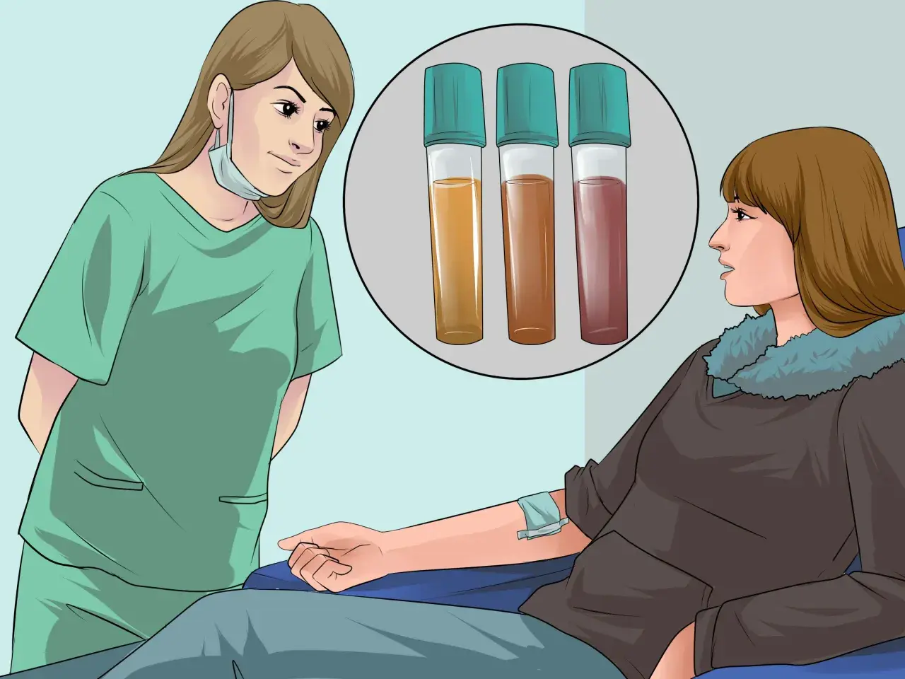 Une infirmière observe trois tubes de sang après une piqure.