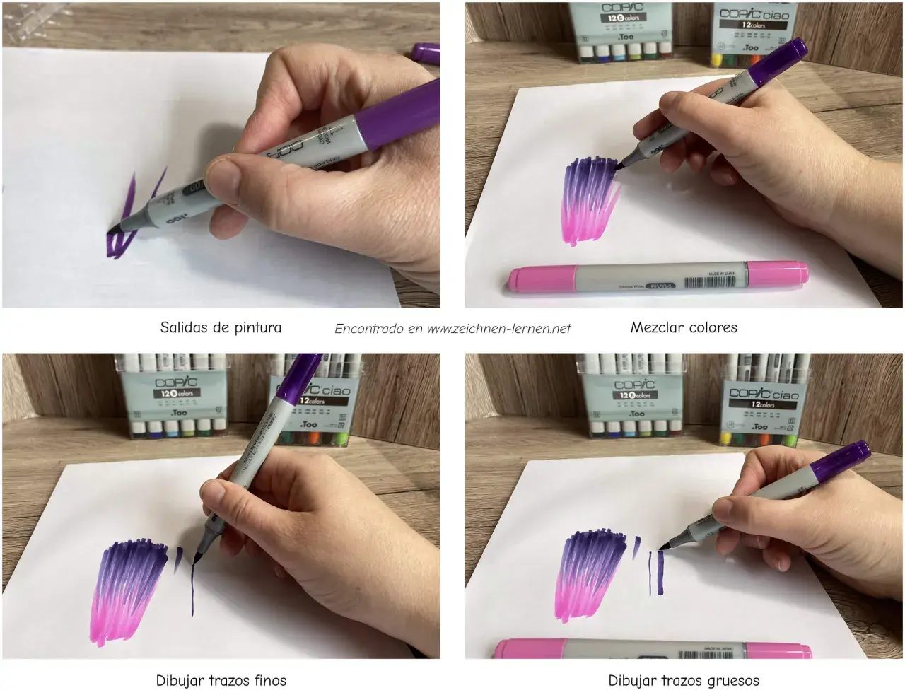Manos practicando con rotuladores para crear degradados y trazos finos y gruesos, ideales para dibujos para pintar con rotuladores.