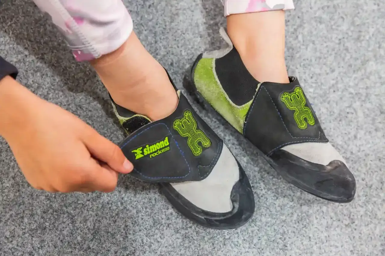 Pies de gato con un diseño de rana verde, listos para escalar. Se ven cómodos, con o sin calcetines.