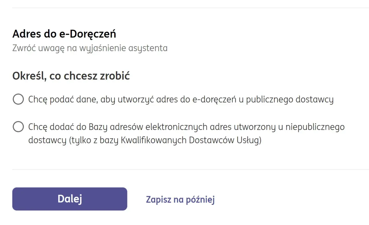 Ceidg co to? Wybierz opcję: utworzyć adres do e-doręczeń u publicznego dostawcy lub dodać adres z bazy niepublicznych dostawców.