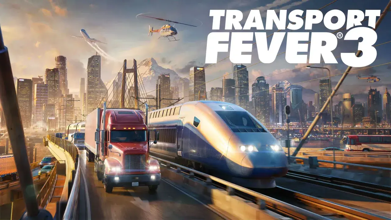 Transport Fever 3: Pędzący pociąg, ciężarówka i samolot nad miastem. Rozbuduj swoje imperium transportowe!