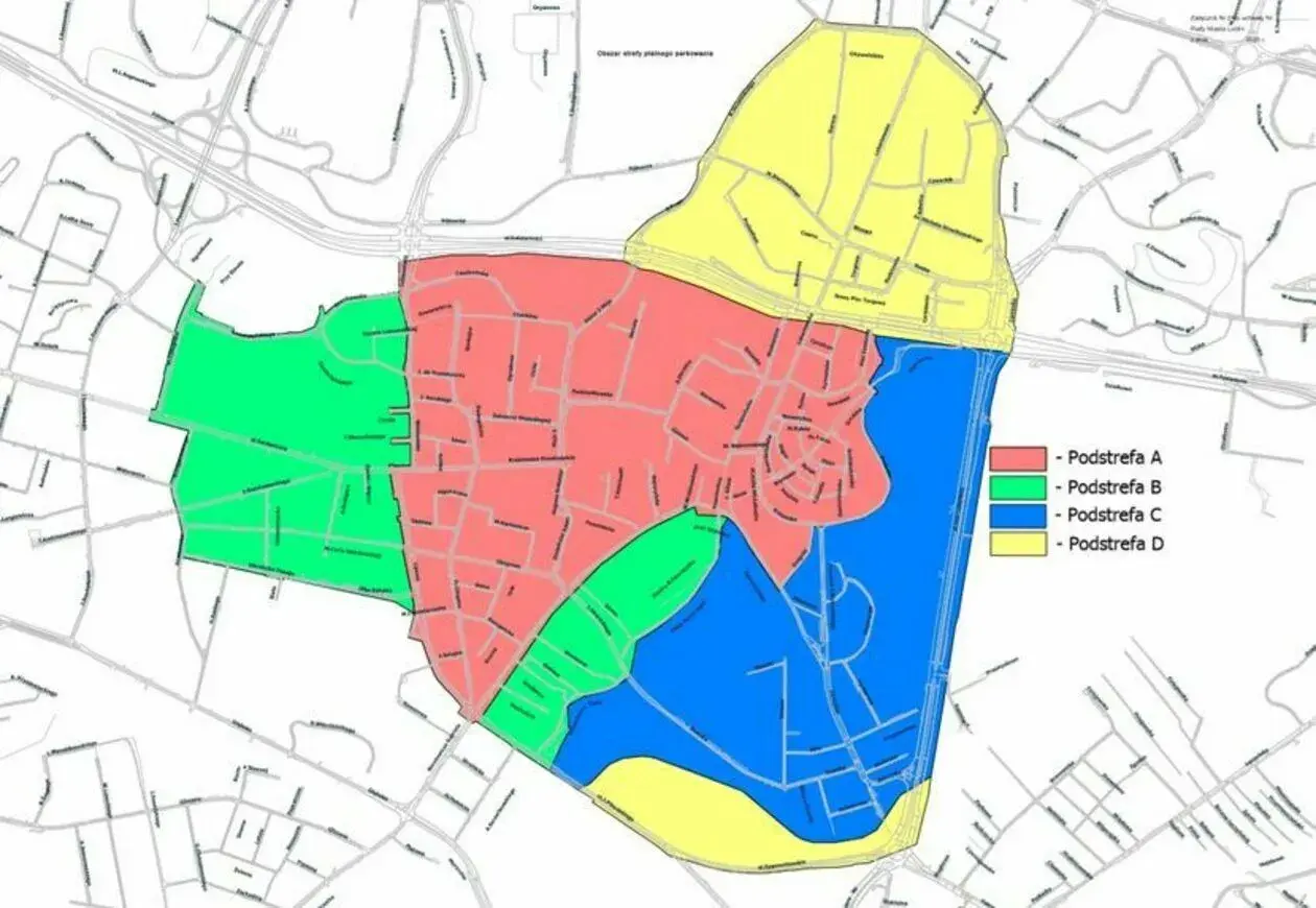 Mapa Lublina z podziałem na strefy parkowania. Podkreśla, gdzie kupić lublin bilety mpk, aby uniknąć mandatu.