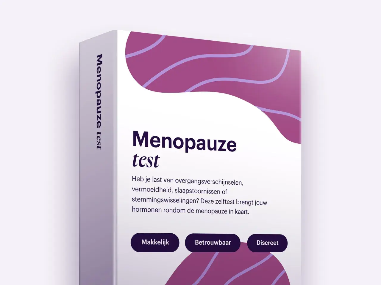 Een verpakking met de tekst "Menopauze test". De zelftest helpt bij het in kaart brengen van hormonen rondom de menopauze.