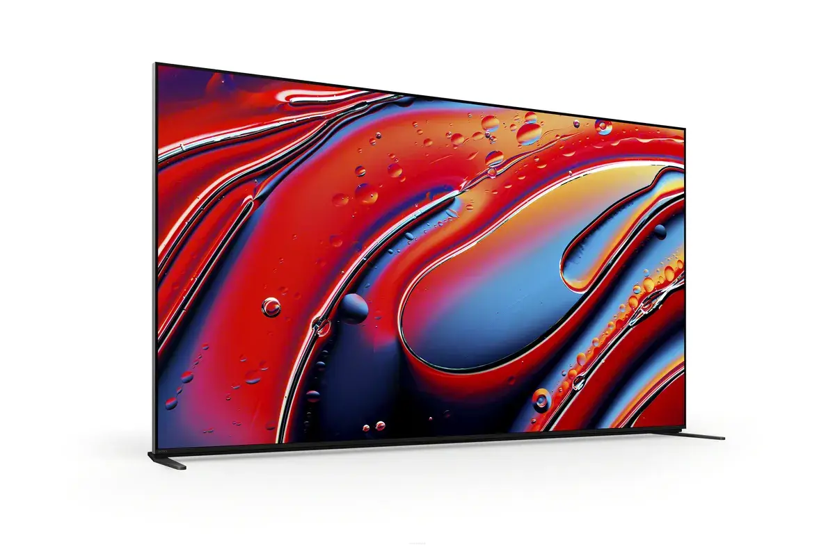 Nowy telewizor Sony Bravia 9 z żywymi kolorami i płynnymi kształtami, jak krople oleju na wodzie.