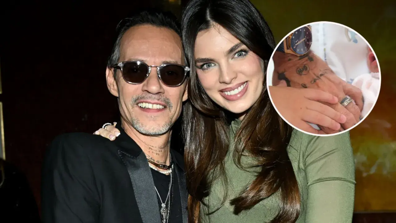 Marc Anthony z żoną i noworodkiem. Widać obrączkę na jego dłoni.