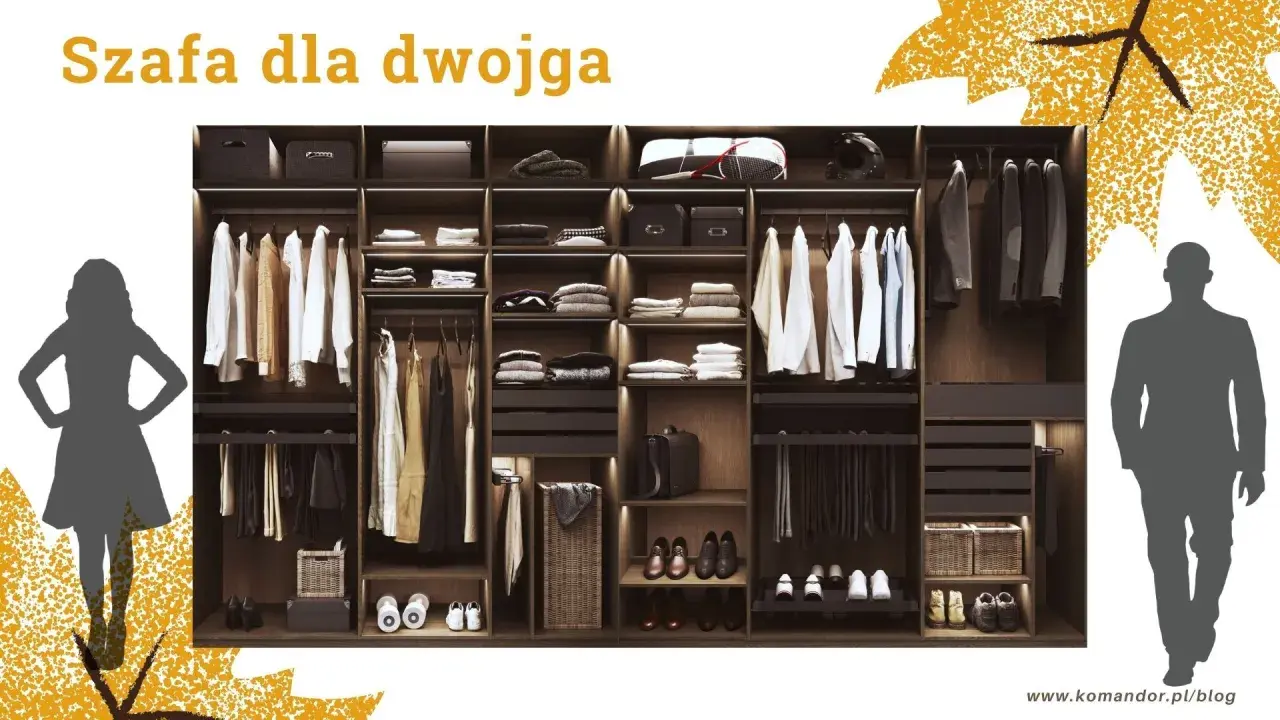 Elegancki projekt szafy do sypialni dla dwojga, z miejscem na ubrania i akcesoria.