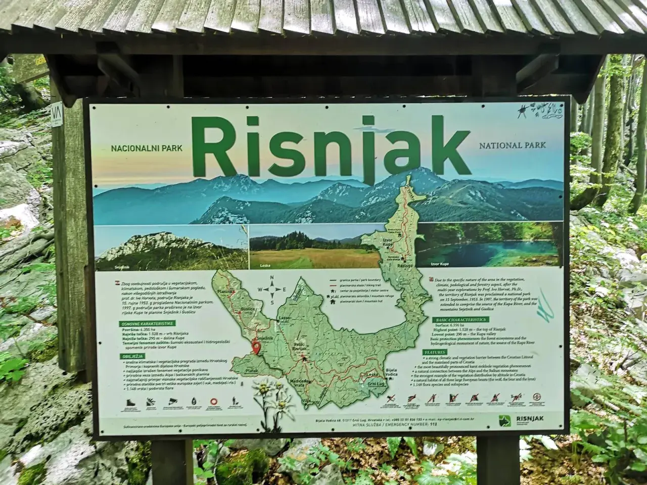 Park narodowy Risnjak: mapa z krajobrazami, szczytami i rzekami. Informacje o przyrodzie i cechach parku.