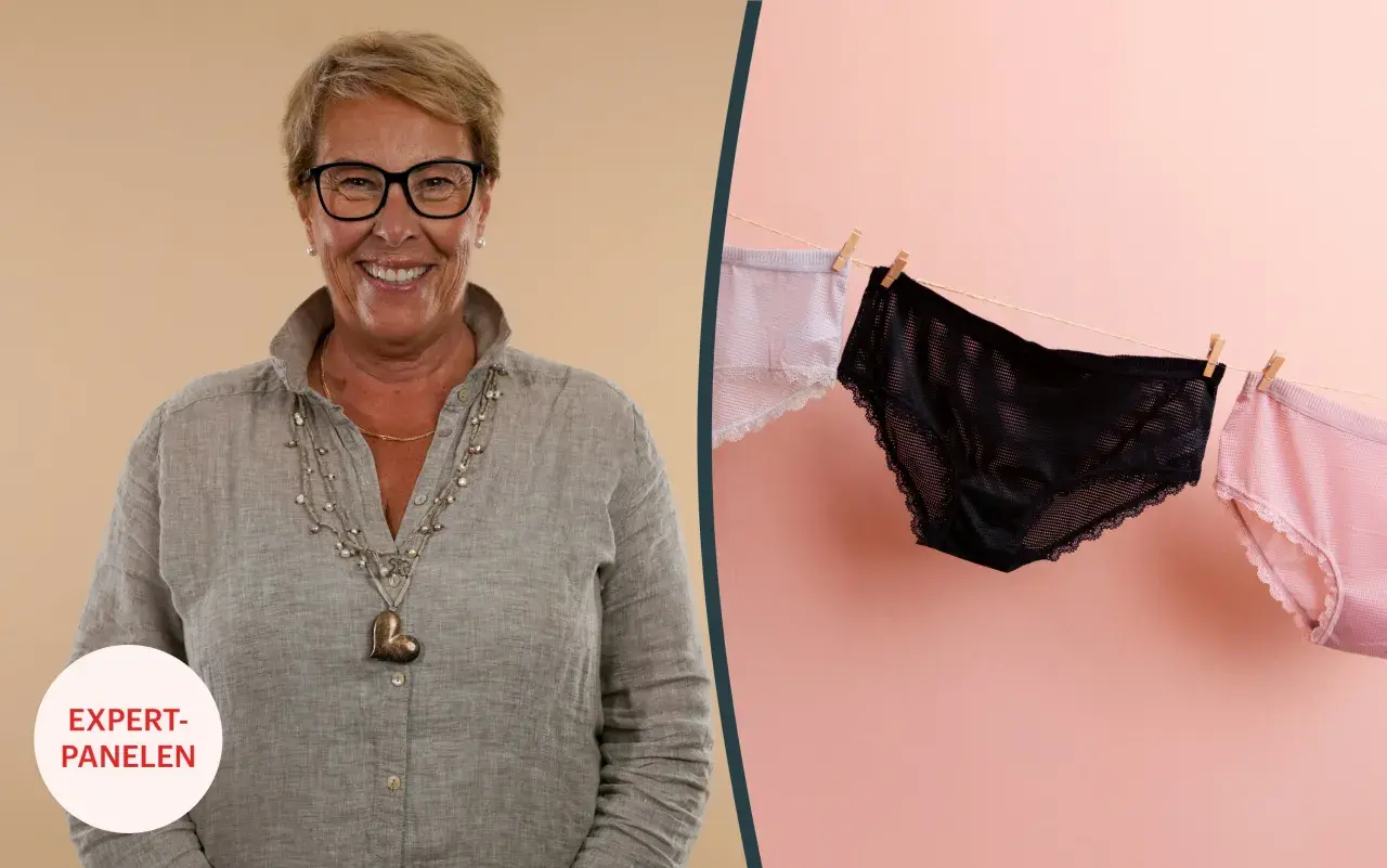 Expertpanelen diskuterar brunaktig flytning under graviditet. Tre trosor hänger på tork.