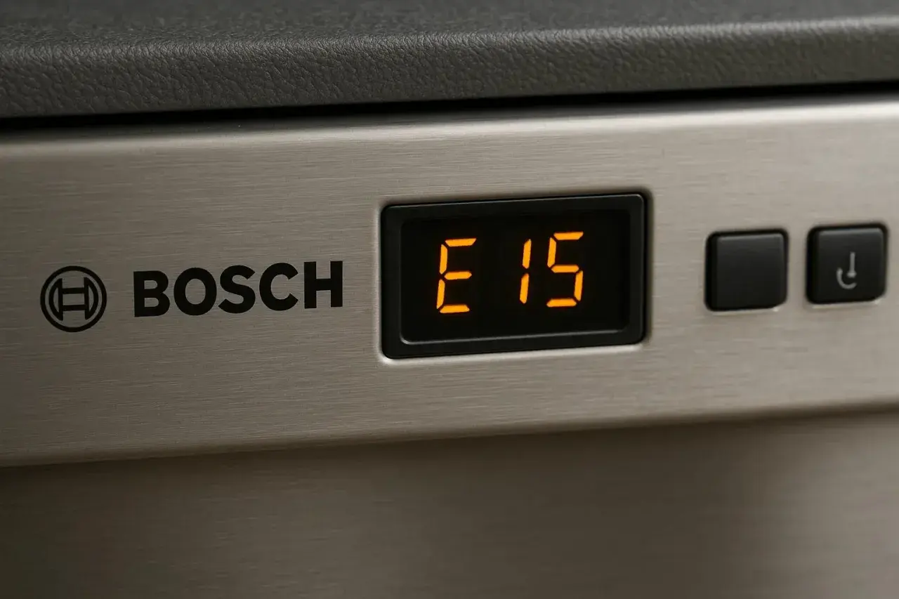 Wyświetlacz zmywarki Bosch pokazuje błąd E15.