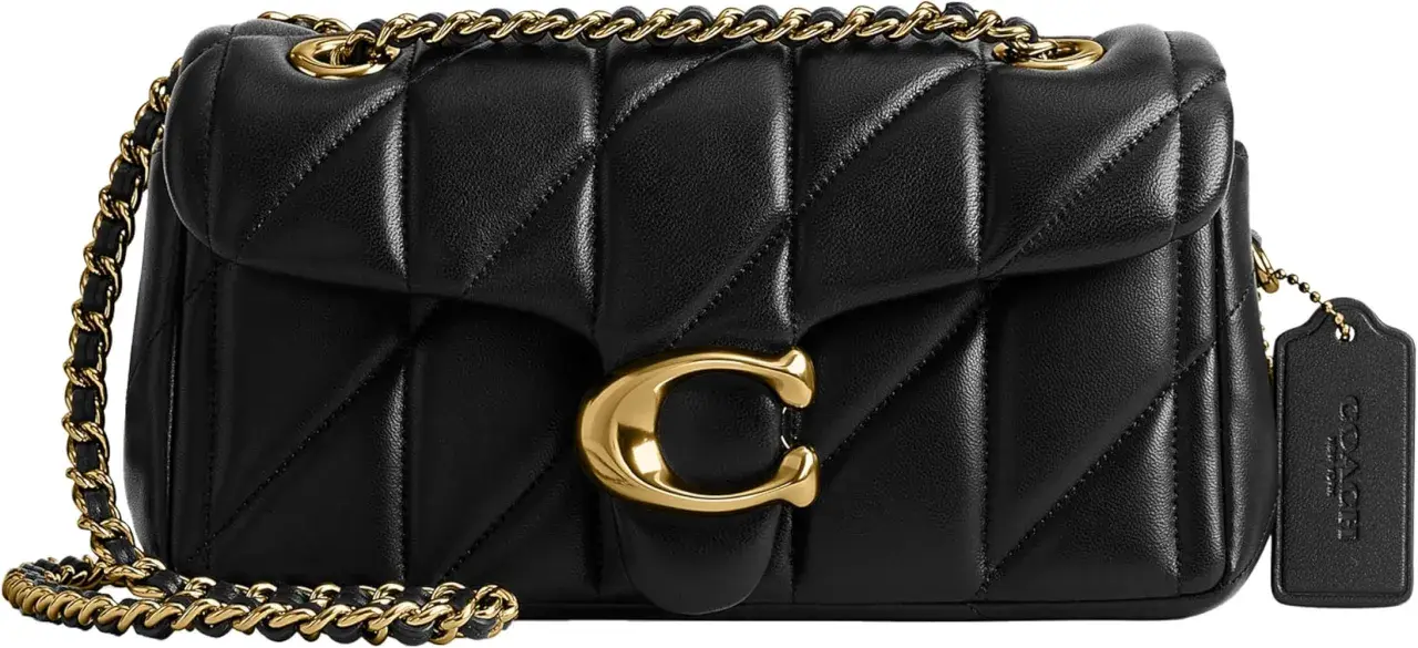 Elegancka, pikowana czarna torebka na ramię Coach Tabby 20 ze złotymi detalami i charakterystycznym logo C.