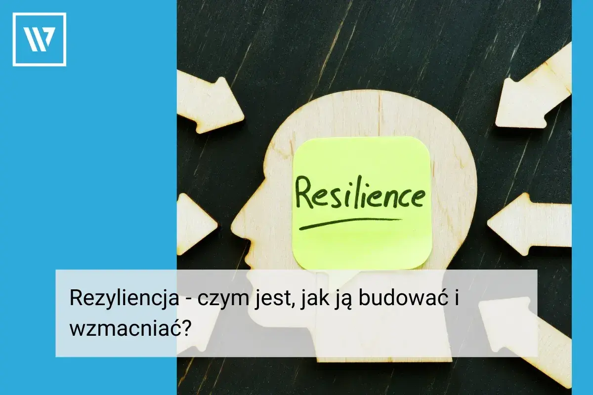 Głowa z napisem "Resilience" i strzałki symbolizujące wyzwania. Rezyliencja definicja: jak budować odporność psychiczną.