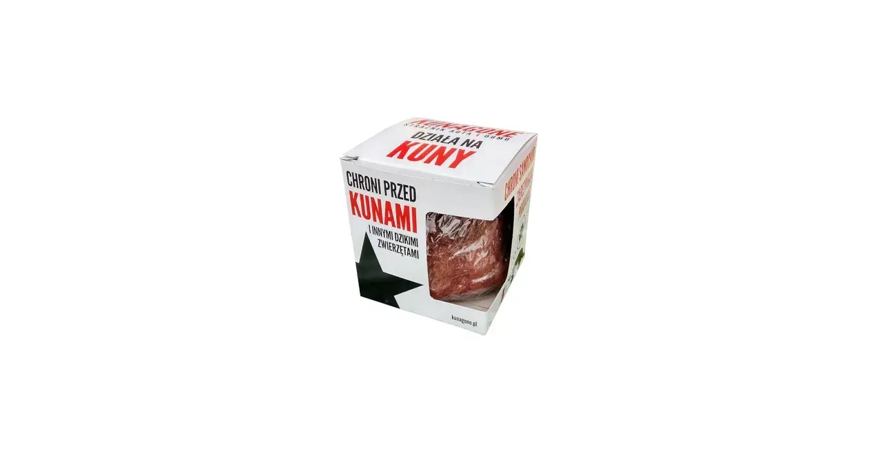Opakowanie produktu Kunagone, który chroni przed kunami i innymi dzikimi zwierzętami.