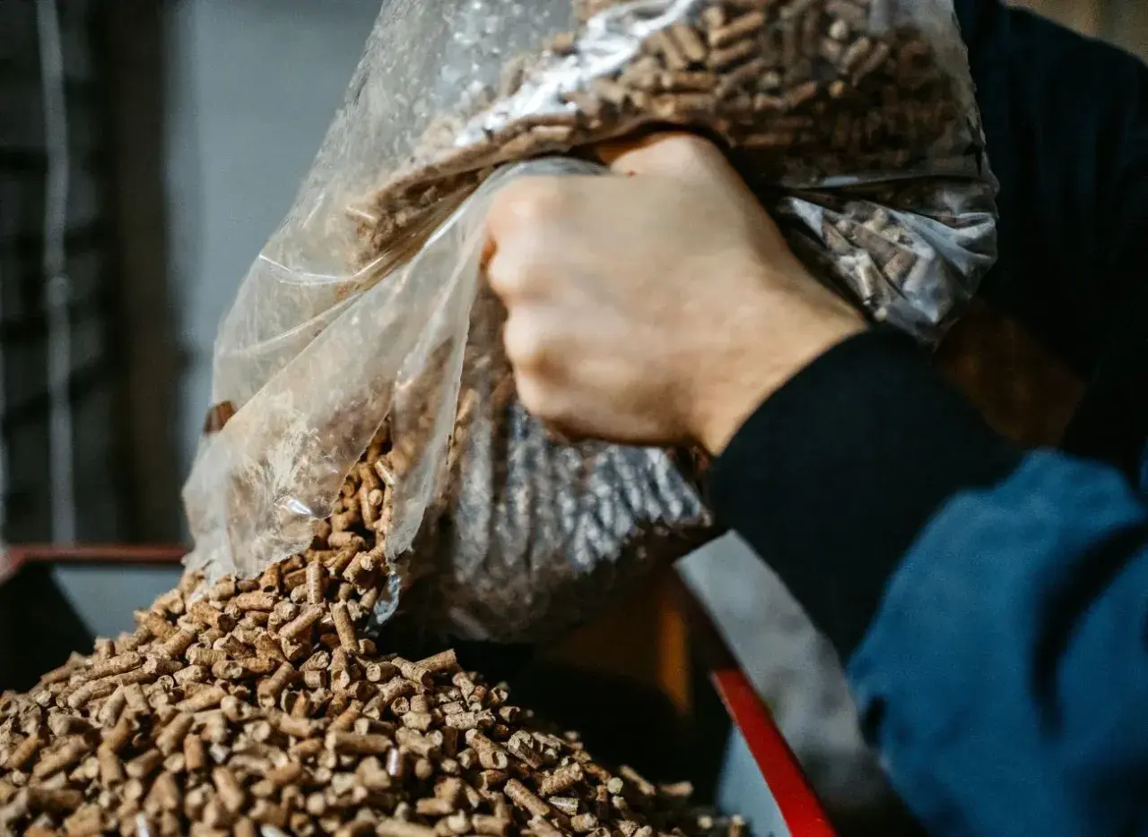 Ręka wsypuje pellet z worka. Zastanawiasz się, jaki pellet polecacie forum?