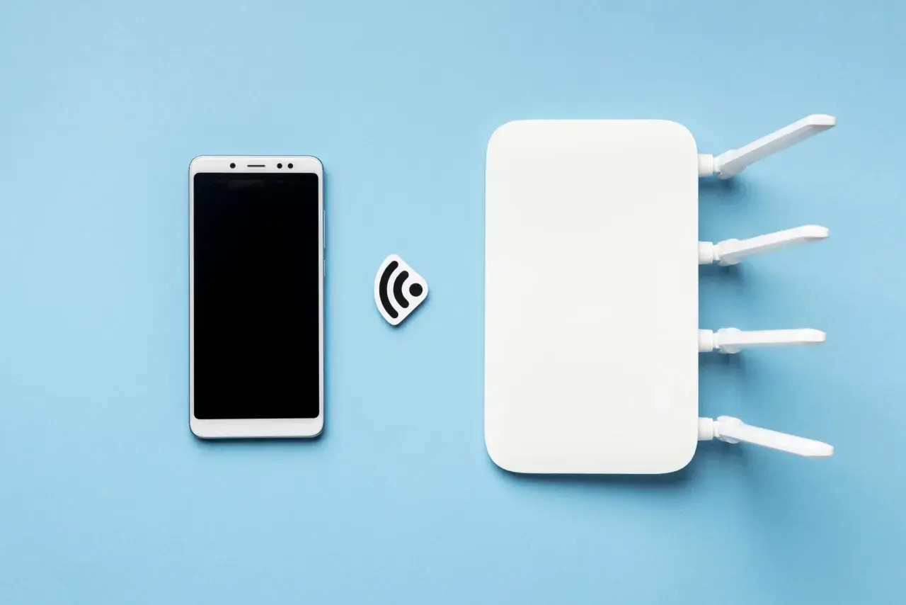 Smartfon i router Wi-Fi, symbolizujące tethering, gotowe do połączenia.