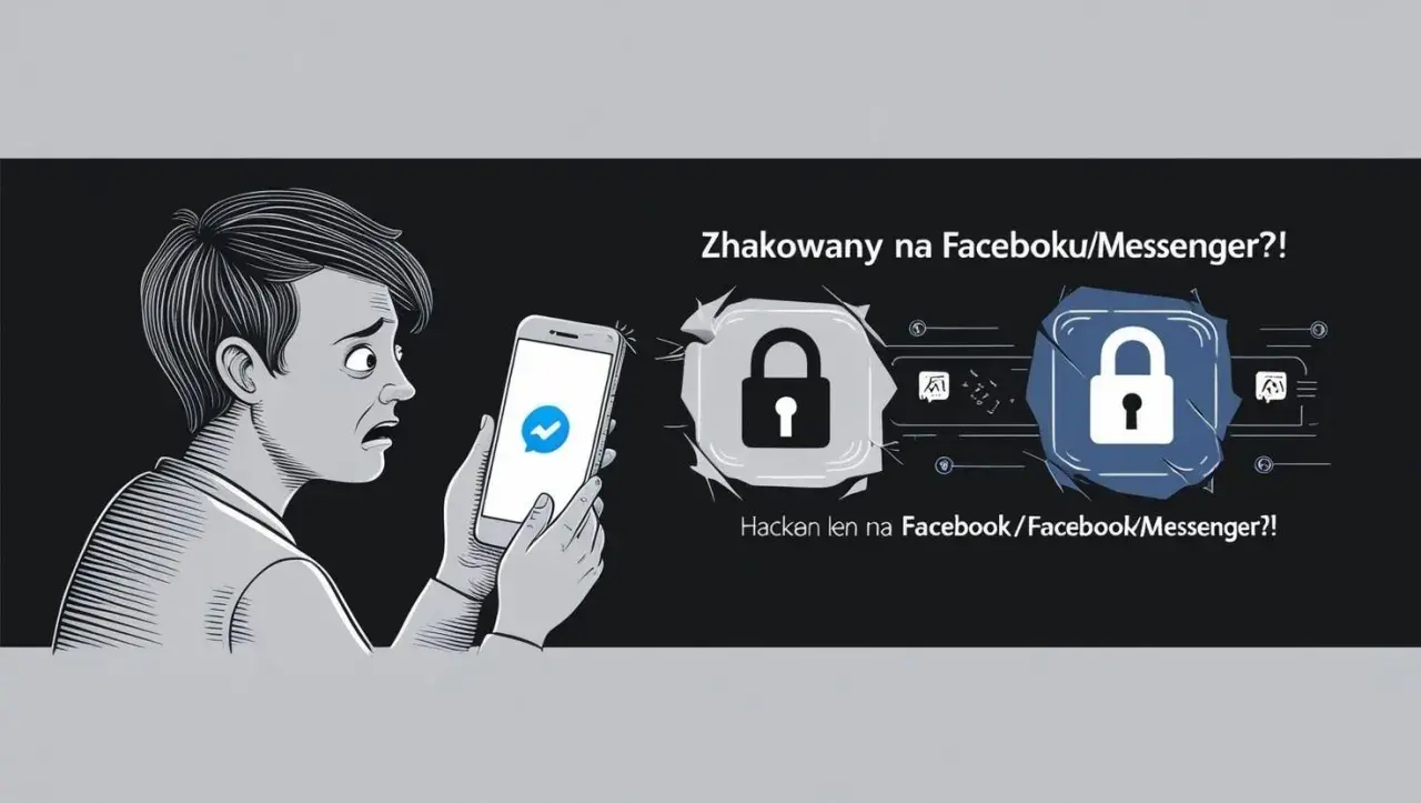 Przerażony użytkownik trzyma smartfon z ikoną Messengera. Obok widnieje symbol kłódki, sugerujący problem z bezpieczeństwem. Jak sprawdzić hasło do Messengera, gdy konto jest zagrożone?