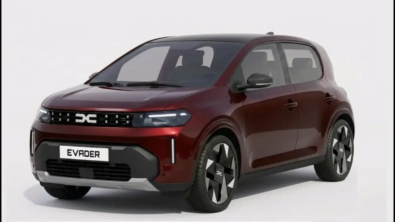 Dacia Evader, un'auto compatta e robusta color bordeaux, pronta per ogni avventura urbana.