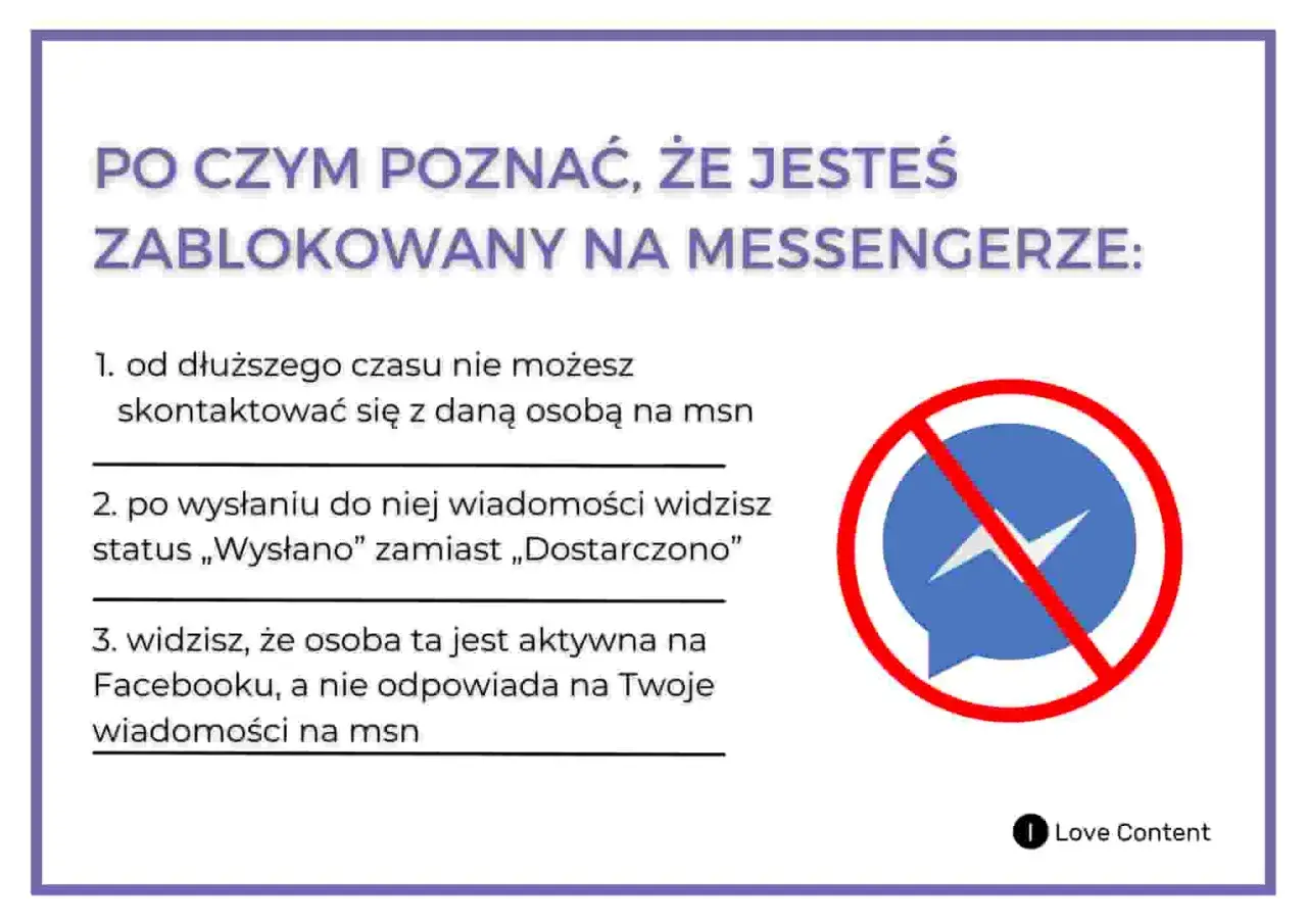 Jak sprawdzić czy ktoś mnie zablokował na Messengerze: brak kontaktu, status "Wysłano" zamiast "Dostarczono", osoba aktywna na FB, ale nie odpisuje na msn.