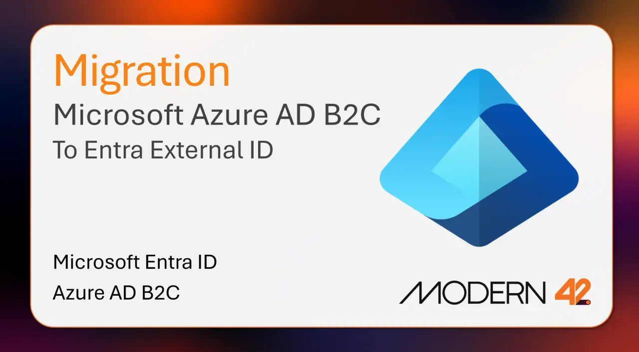 Migration de Microsoft Azure AD B2C vers Entra External ID. Le logo Entra ID est présent.