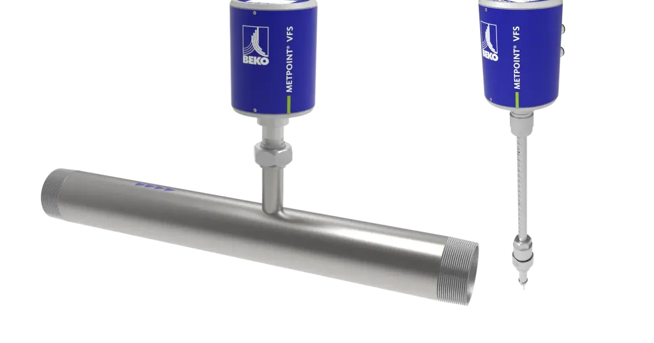 Medidor de caudal volumétrico BEKO METPOINT® VFS, con sensor de inserción y tubería roscada.