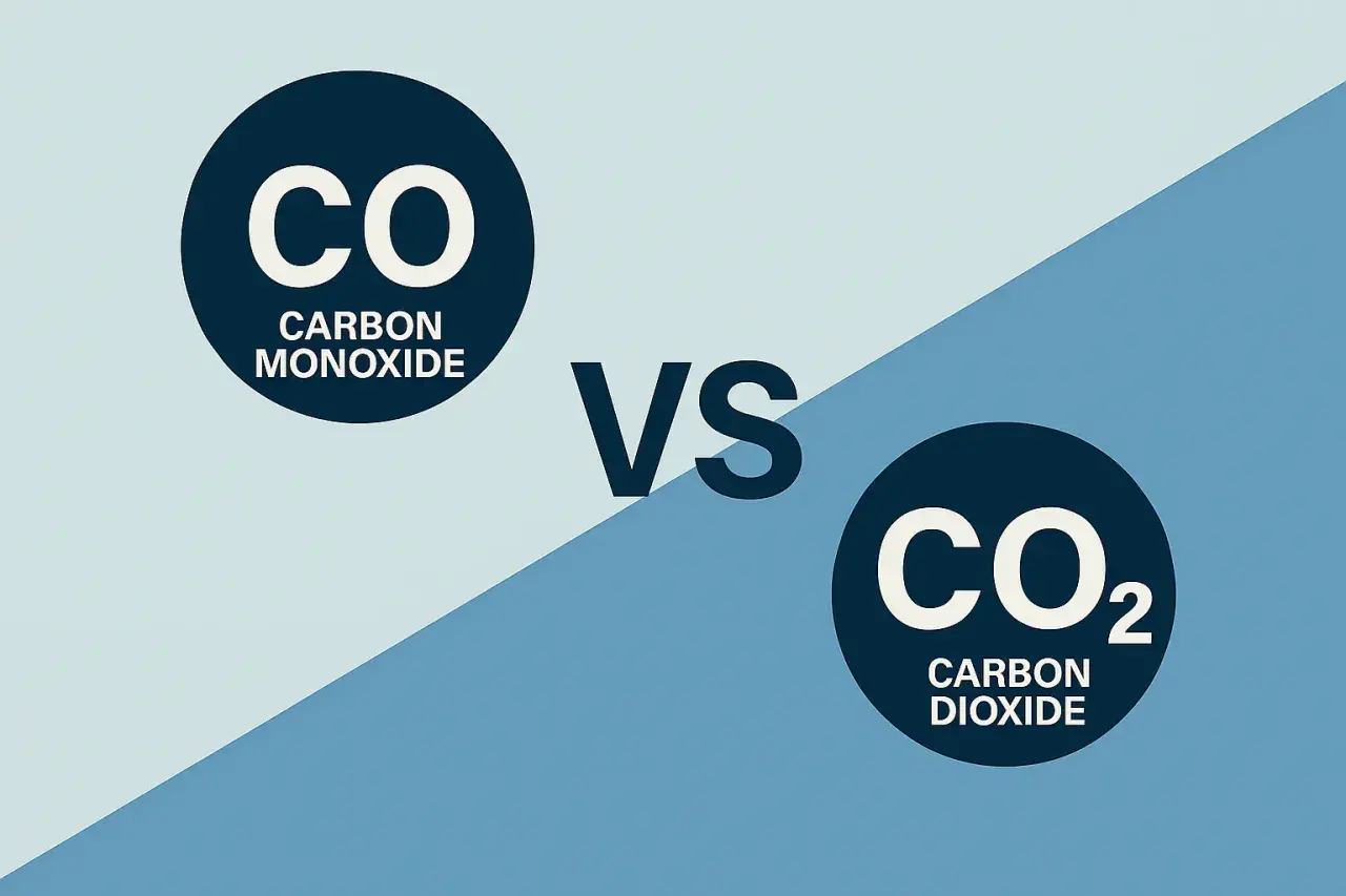 Comparaison visuelle : CO (monoxyde de carbone) vs CO₂ (dioxyde de carbone). Comprendre la différence entre ces deux gaz est essentiel.
