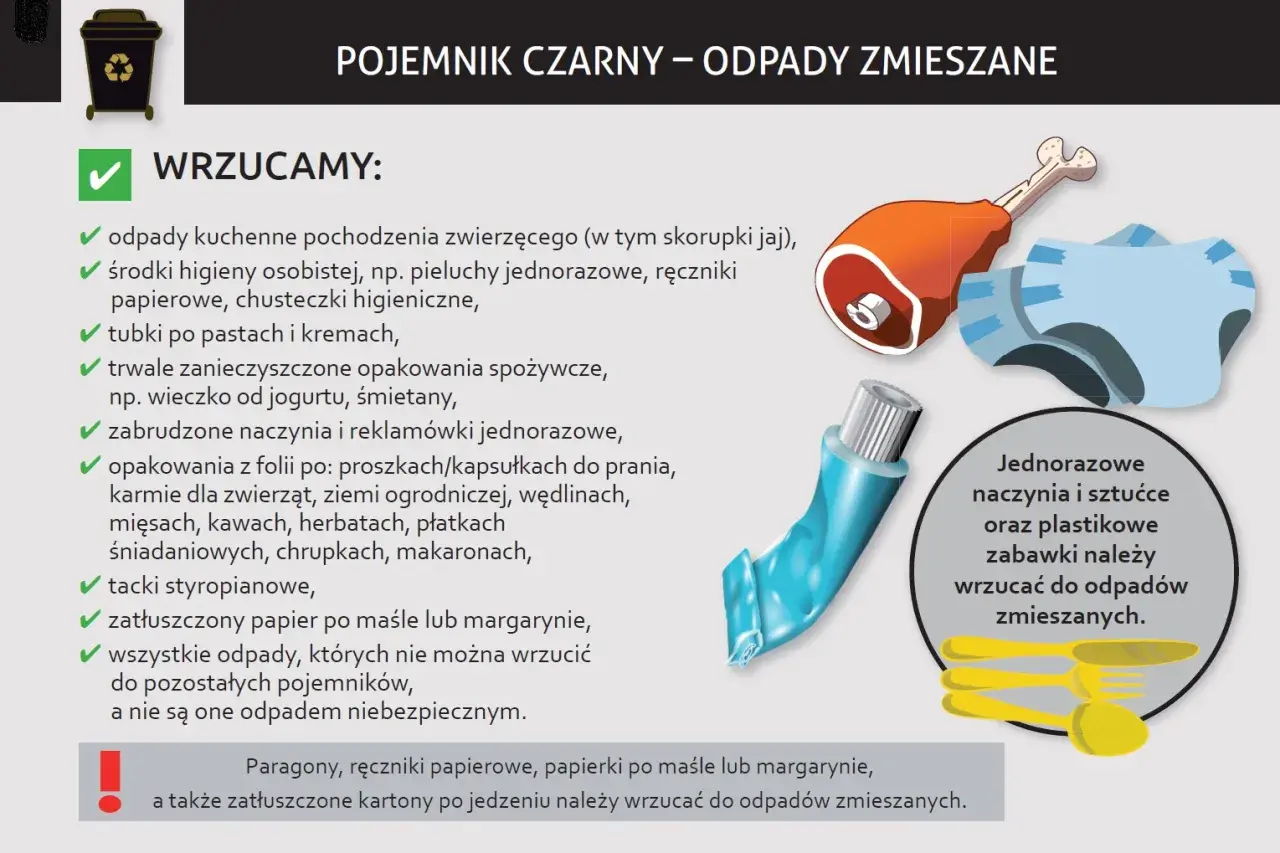Co wrzucamy do czarnego pojemnika na śmieci - kompletna lista odpadów
