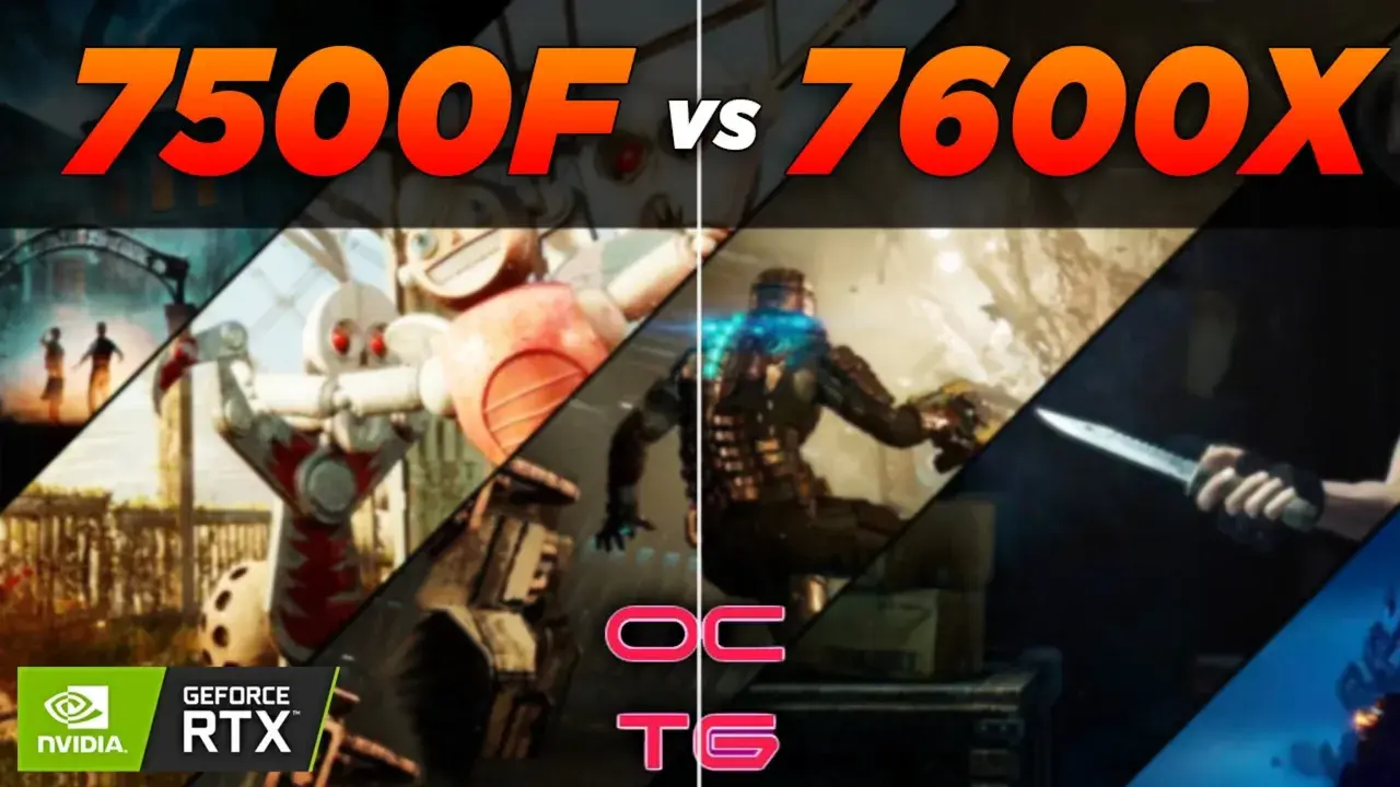 Vergleich: Ryzen 5 7500F vs Ryzen 5 7600X. Gaming-Szenen mit Nvidia GeForce RTX.