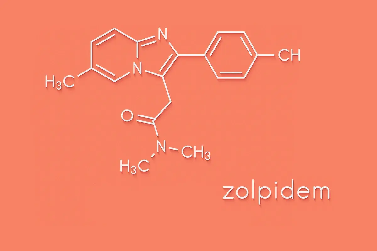 Struktura chemiczna zolpidemu, leku nasennego. Zrozumienie jego budowy może pomóc w analizie zolpidem skutki uboczne.